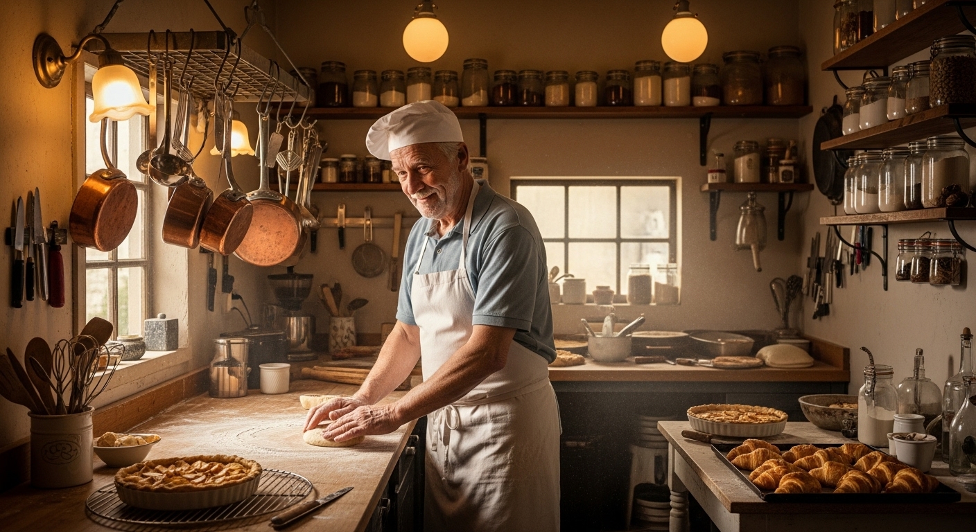 Baker decorating a cake